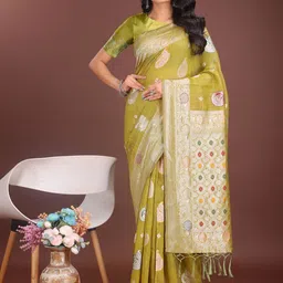 Astita Ethnic Motifs Woven Design Zari Saree with Blouse Piece-image-58