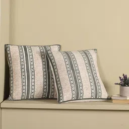 Peepul Tree SS-2025 Charcoal & Off White 2 Pieces Floral Square Cotton Cushion Covers-3