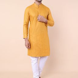 NAMASKAR Striped Mandarin Collar Pure Cotton Kurta With Churidar-image-100