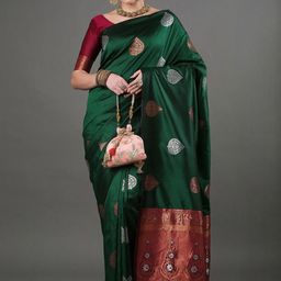 CANBIA Ethnic Motifs Woven Design Zari Banarasi Saree-image-36
