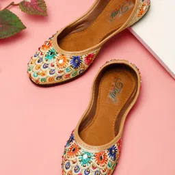 Tiny Bugs Girls Embroidered Round Toe Mojaris Flats-picture-1