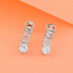 MEMOIR Silver Plated Cubic Zirconia Contemporary Drop Earrings-image-74