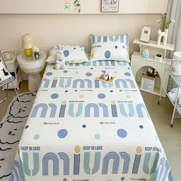 JC HOME White & Blue Printed 220 TC Pure Cotton Queen Bedsheet Set-1.8 m x 2.3 m-image-42