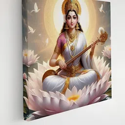 Livin'luxe White & Beige Maa Sarswati Religious Canvas Wall Art-picture-35