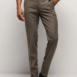SUBTRACT Men Striped Slim Fit Wrinkle Free Formal Trousers-image-40