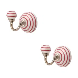 IndianShelf White & Red 2 Pieces Striped Ceramic Wall Hook-15