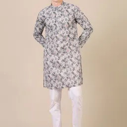Stuffie Land Abstract Printed Mandarin Collar Pure Cotton Straight Kurta With Pyjamas-picture-6