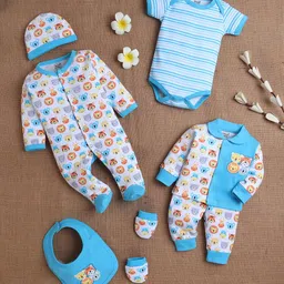 MeeMee Infants Pack Of 7 Printed Cotton Baby Apparel Gift Set-18