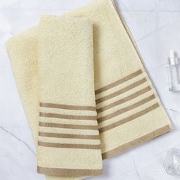 Layers Cream-Coloured & Brown Striped Pure Cotton 380 GSM Bath Towel-image-97