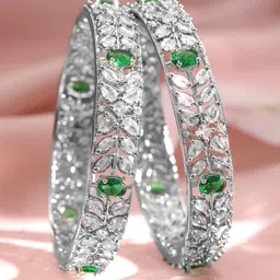 Rubans Set Of 2 Rhodium-Plated Gemstone & Cubic Zirconia Studded Bangles image 2