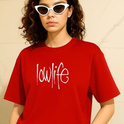 PVC RAIMENTS Women Red Typography Printed Cotton T-Shirt-picture-2