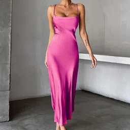 StyleCast Solid Shoulder Straps Sheath Maxi Dress-image-19