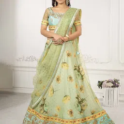 SAPTRANGI Embroidered Sequinned Ready to Wear Lehenga & Blouse With Dupatta-image-4