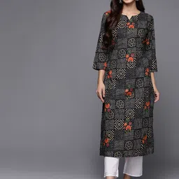 KSUT Bandhani Printed Notch Neck Straight Kurta-image-13
