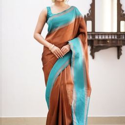 CaniBani Brown Silk Blend Banarasi Sarees-picture-36