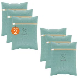 Kuber Industries 6-Pcs Green Reusable Rectangular Durable Laundry Bags With Zipper-35