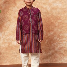 Readiprint Fashions Boys Floral Printed Pure Cotton Straight Kurta with Pyjamas-47