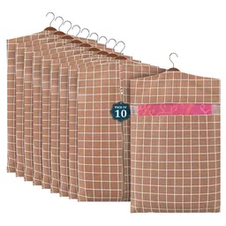 Kuber Industries Brown Set of 10 Regular Hanging Saree Cover Multi-Utility Organisers-34