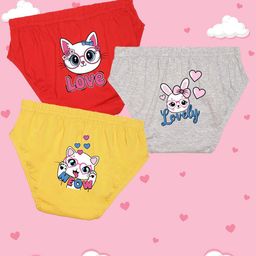 NUSYL Girls Pack Of 3 Printed Cotton Basic Briefs-image-95