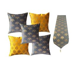 Pinkparrot 12x70 inch jacquard silk table runner and 5 pcs 16x16 inch cushion covers-image-62
