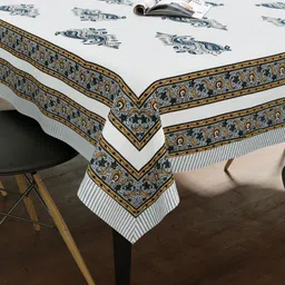 BLOCKS OF INDIA Grey & White Ethnic Motifs Printed Cotton 6-Seater Table Cover-24