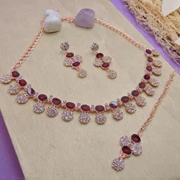 VATSALYA creation Rose Gold-Plated Artificial Stones Alloy Jewellery Set-39