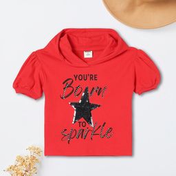 max Girls Typography Printed Hood Cotton T-shirt-image-73