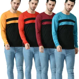 Pack of 4 Men Colorblock Round Neck Polyester Multicolor T-Shirt-picture-3