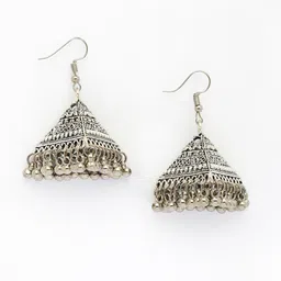 Anouk Set Of 2 German Silver Plated Oxidised Dome Shaped Jhumkas image 2