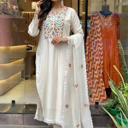 Siya Fashion Women Floral Embroidered Regular Thread Work Kurta with Trousers & With Dupatta-image-98