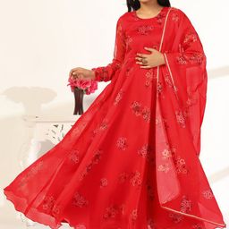 Moda Rapido Floral Printed Maxi Ethnic Dress With Dupatta-image-29
