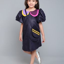 Pink Chick Colourblocked Puff Sleeve A-Line Dress-image-102