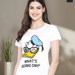 Dreambe Women Pack of 2 Donald Duck Graphic Printed Round Neck Cotton Regular Fit T-shirts-image-77
