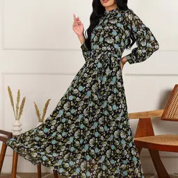 all about you Women Floral Print Flared Sleeve Fit & Flare Maxi Dress-image-21