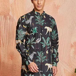 VASTRAMAY Floral Printed Mandarin Collar Cotton Straight Kurta-23