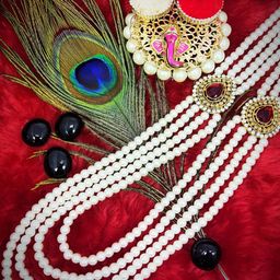 Radhe Creation Men Gold-Plated Kundan Studded & Pearls Beaded Four Layered Necklace-image-59