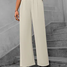 Outzidr Women Pleated Straight Fit Parallel Trousers-image-14