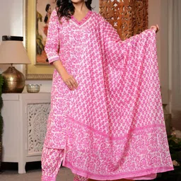 RANI PRINTS Floral Printed Pure Cotton Kurta With Trousers & Dupatta-picture-48