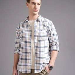 British Club Tartan Checks Spread Collar Cotton Smart Slim Fit Casual Shirt-picture-4
