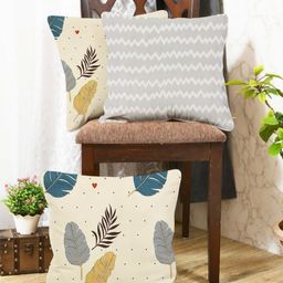 IVAZA Cream-Coloured & Pink Set of 3 Floral Square Cushion Covers-29