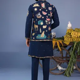KALPRAAG Men Floral Embroidered Regular Sequinned Kurta with Trousers & With Dupatta image 4