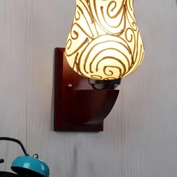 Devansh White & Gold-Toned Printed Wood Traditional Wall Lamp-image-55