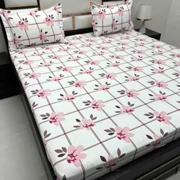 Pure Decor Pink & White Floral 220 TC Queen Bedsheet with 2 Pillow Covers-picture-33