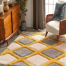 CARPETIFY Mustard Geometric Anti-Skid Polyester Carpet-image-79