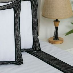 Triani White & Black 400 TC Bedsheet with 2 Pillow Covers-image-127