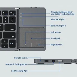 Cpixen Foldable Bluetooth Keyboard with Touchpad, Tri-Folding Wired USB, Wireless Handheld Multi-device Keyboard image 5