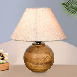 Homesake Brown Wood Traditional Frusturical Shaped Table Lamp with Bulb-33