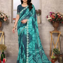 Moda Rapido Printed Tie and Dye Mirror WorkGeorgette Saree-image-14