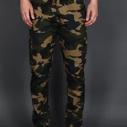 HAUWER Men Camouflage Checked Comfort Easy Wash Cargos Trousers-image-68
