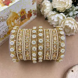 Wedding Chuda by Hitesh Bangles Set Of 16 Stone Studded & Beaded Bangles-52